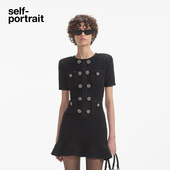 self 针织连衣裙短裙 黑甜美小香风短袖 portrait 秋冬经典