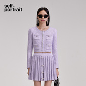 self 赵丽颖同款 portrait早秋小香风紫色钻饰针织短外套