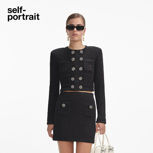 self-portrait亮片针织开衫