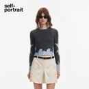 上衣 self portrait 2025早秋新款 灰撞蓝蕾丝拼接羊毛混纺针织毛衫