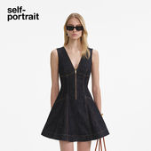 self 连衣裙短裙 深牛仔蓝v领牛仔收腰无袖 portrait 2025早秋新款