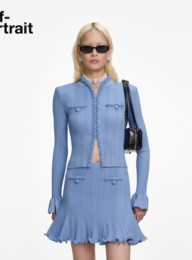 self-portrait 2026早春新款薄雾蓝新中式珠饰针织开衫外套上衣