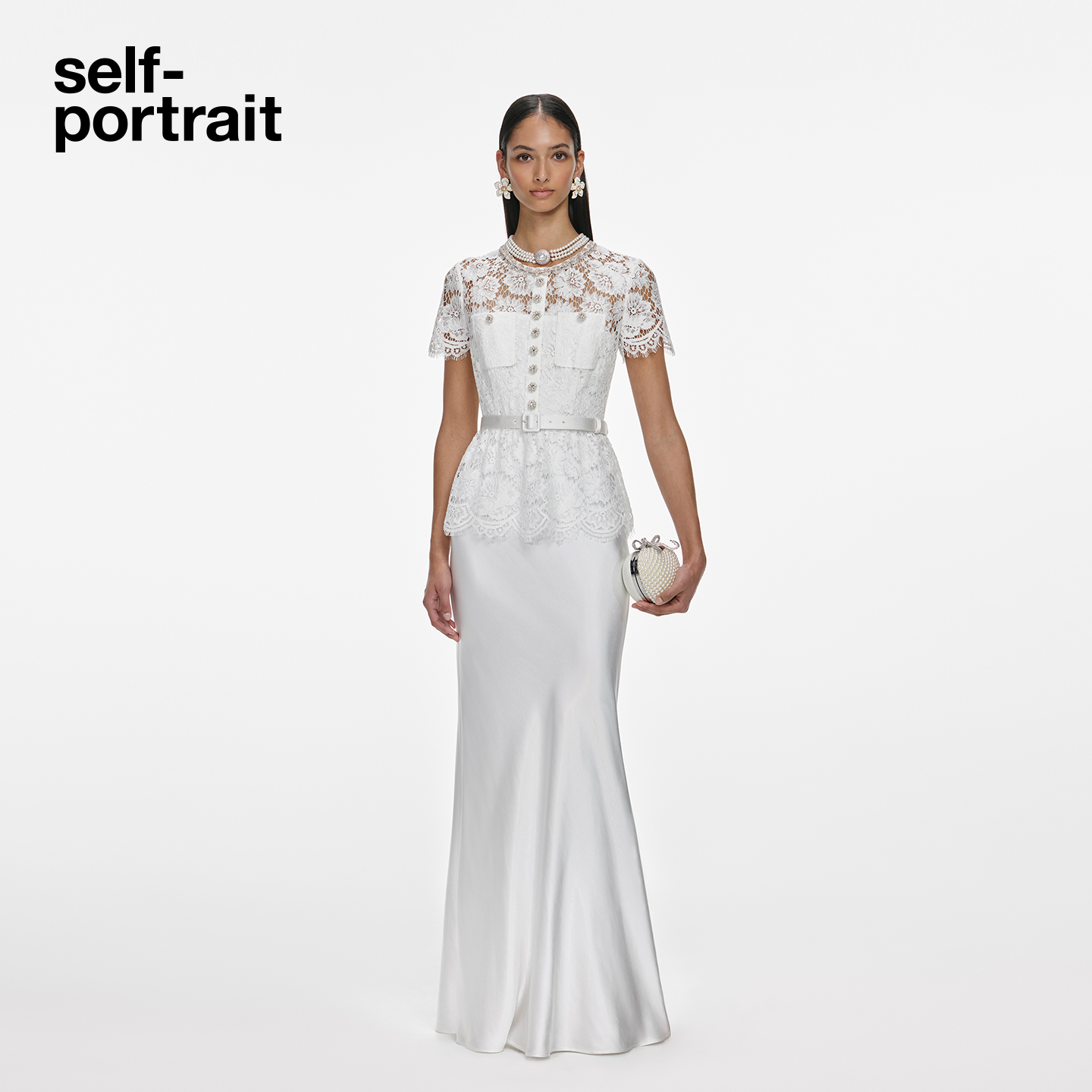 self-portrait假两件礼服连衣裙