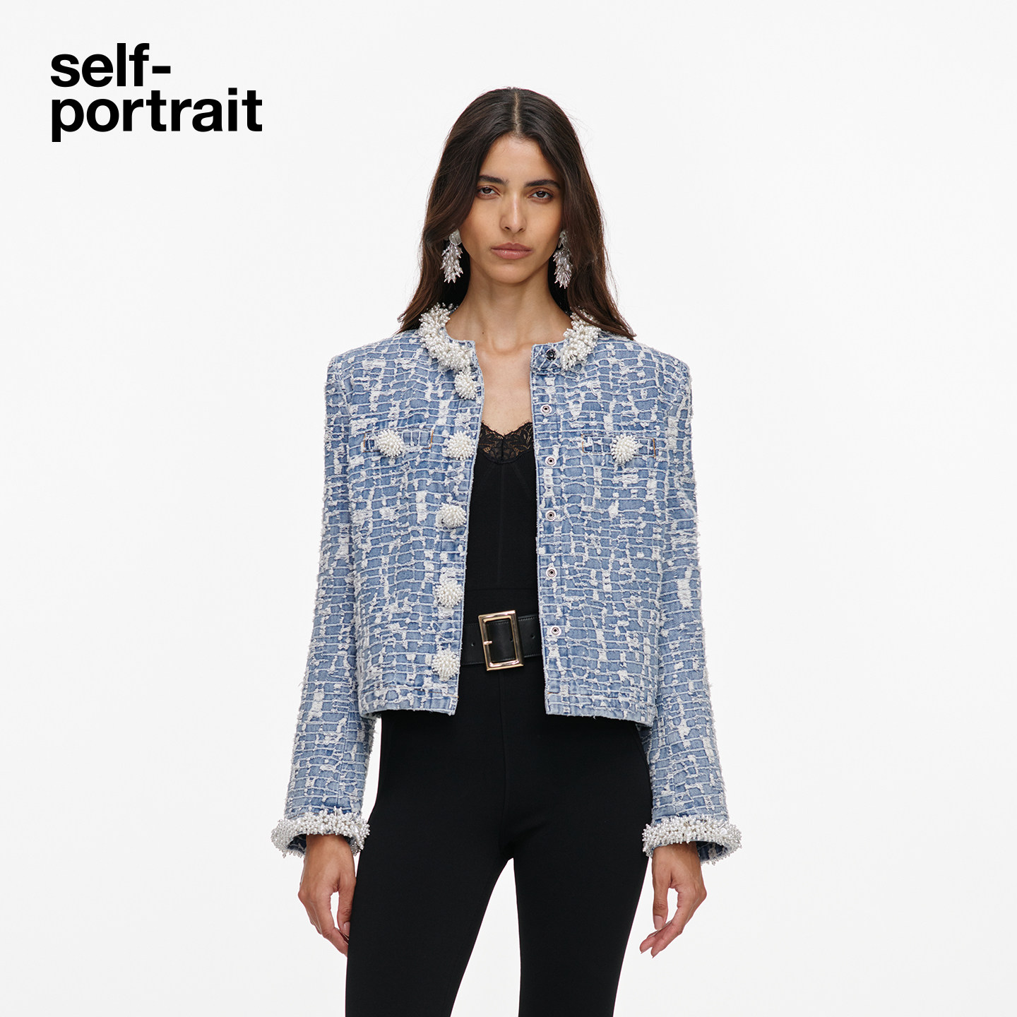 self-portrait提花牛仔外套