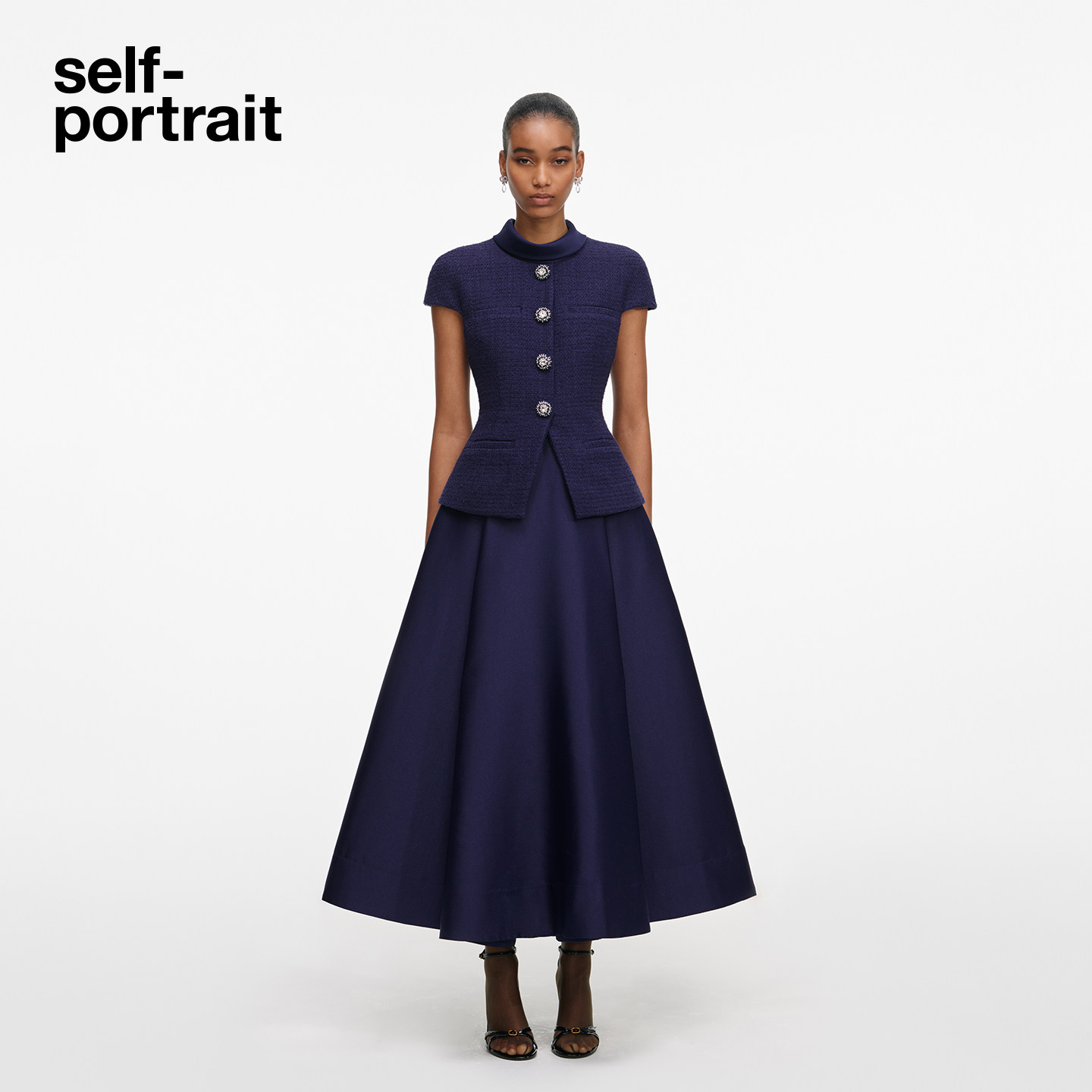 self-portrait 2026早春新款藏蓝色粗花呢塔夫绸假两件连衣裙礼服,女装/女士精品,连衣裙,淘宝优惠券,粉丝福利购,淘宝优惠卷