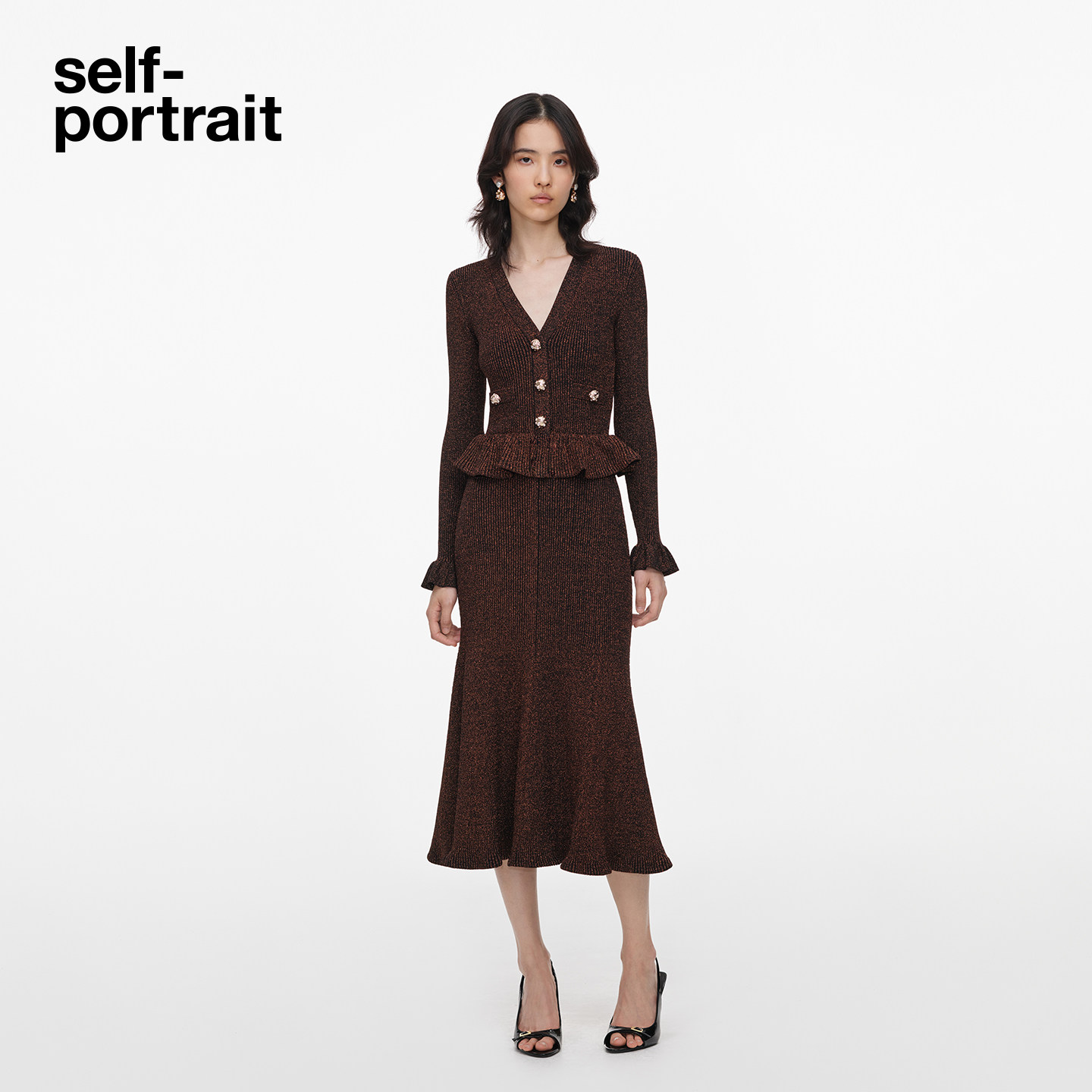 self-portrait针织假两件连衣裙