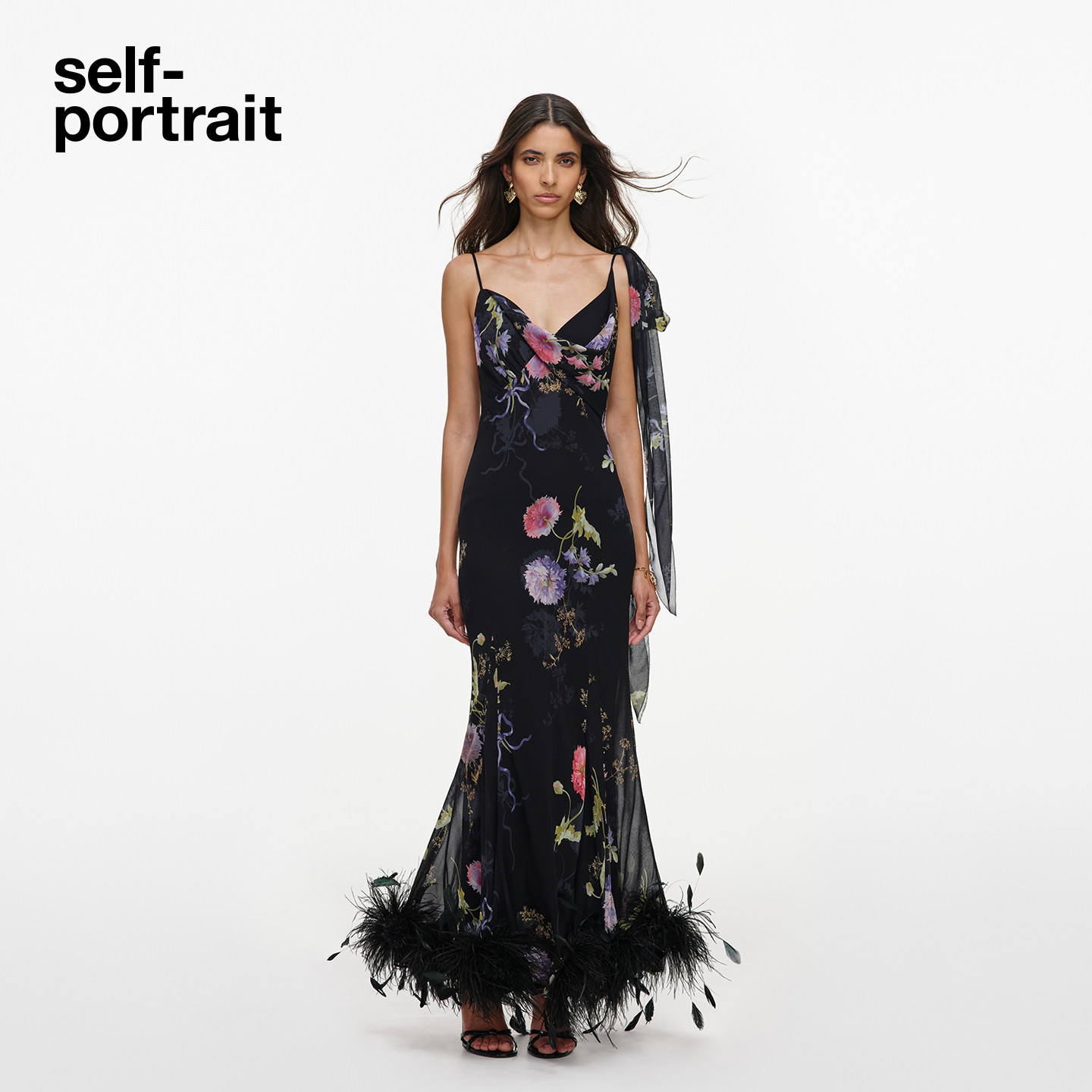 self-portrait羽毛礼服连衣裙