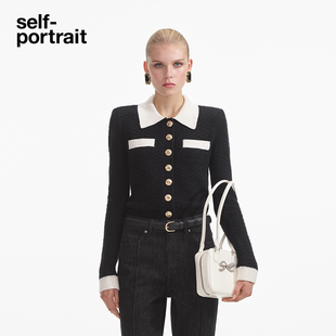 上衣 2025早春黑撞白翻领针织开衫 self portrait