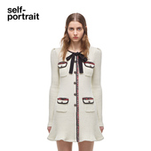 经典 self portrait 蝴蝶结小香风荷叶边针织显瘦连衣裙