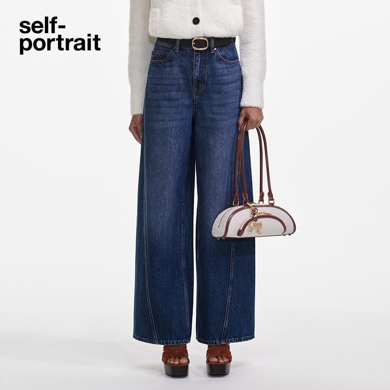 self-portrait直筒牛仔阔腿裤