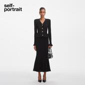 2025春夏经典 self portrait 黑通勤气质v领麻花针织连衣裙