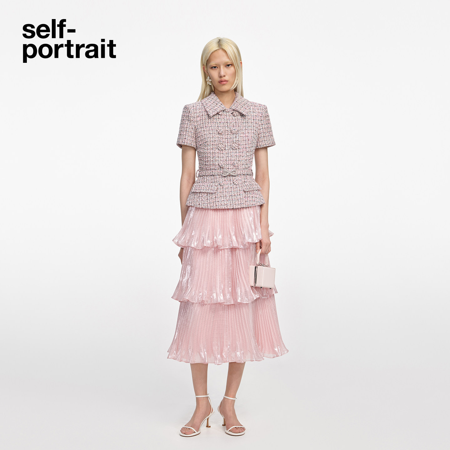 self-portrait 2025秋冬新款红粉混色粗花呢小香风假两件连衣裙,女装/女士精品,连衣裙,淘宝优惠券,粉丝福利购,淘宝优惠卷