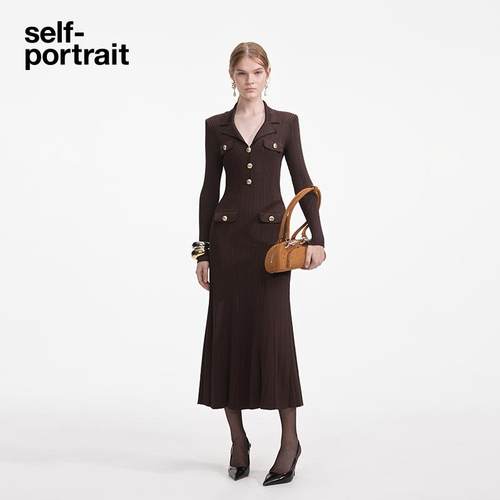 self-portraitV领针织连衣裙