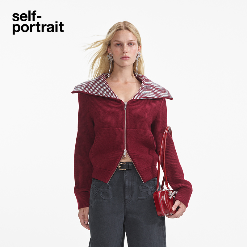 self-portrait翻领针织外套