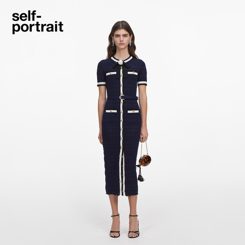 self-portrait蝴蝶结针织连衣裙