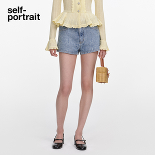牛仔蓝烫钻鳄鱼纹高腰牛仔短裤 2026春夏新款 portrait self