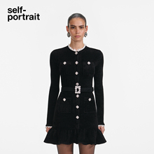 self-portrait 2025秋冬新款经典黑丝绒针织重要场合钻饰连衣裙
