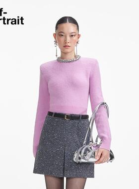 self-portrait 2025早春粉红色千金风钻饰圆领针织毛衫上衣