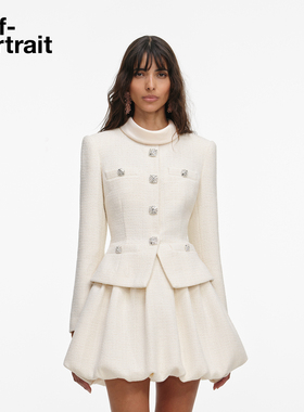 self-portrait 2026早春新款纯净白粗花呢小香风花苞裙连衣裙