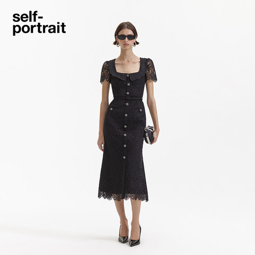 self-portrait黑方领蕾丝连衣裙