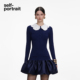 2026早春新款 self portrait 藏蓝色针织塔夫绸花苞裙连衣裙