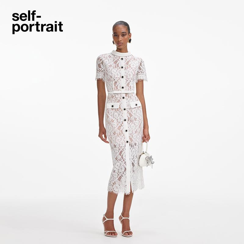 self-portrait蕾丝短袖连衣裙