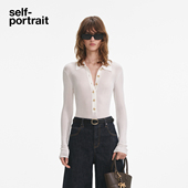 portrait 2025早秋新款 纯净白翻领针织衫 self 长袖 打底连体上衣