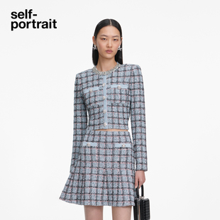 self-portrait 2026春夏新款蓝格子钻饰格纹针织毛衫外套上衣