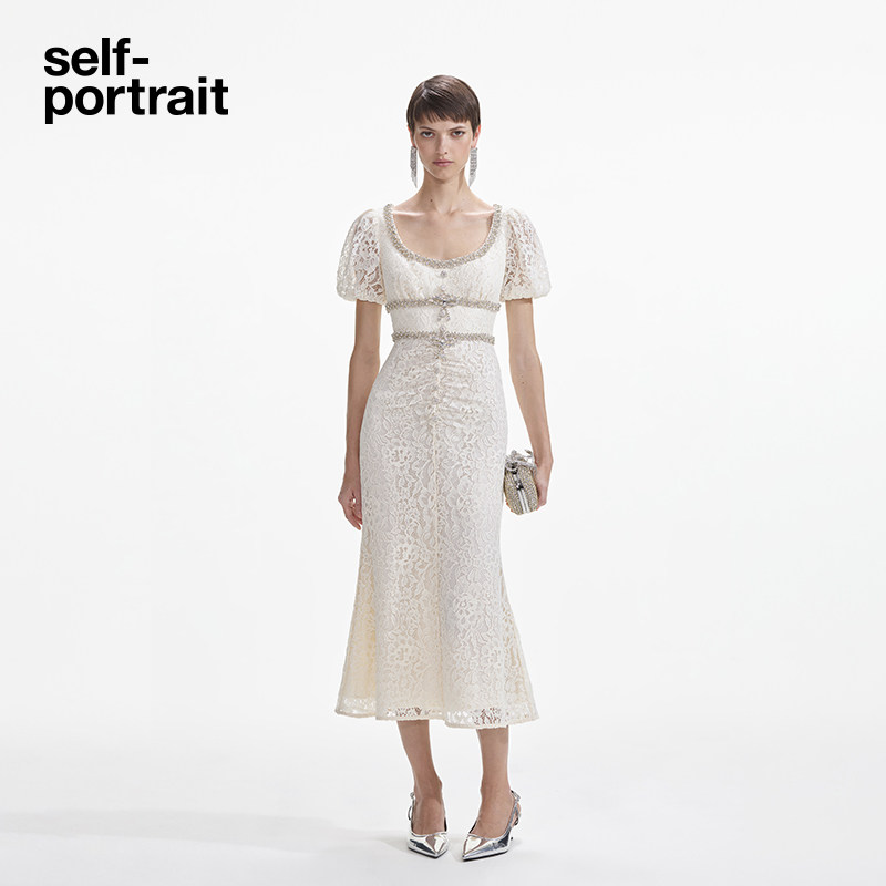 【唐艺昕同款】self-portrait 春夏礼服蕾丝连衣裙白月光女装长裙