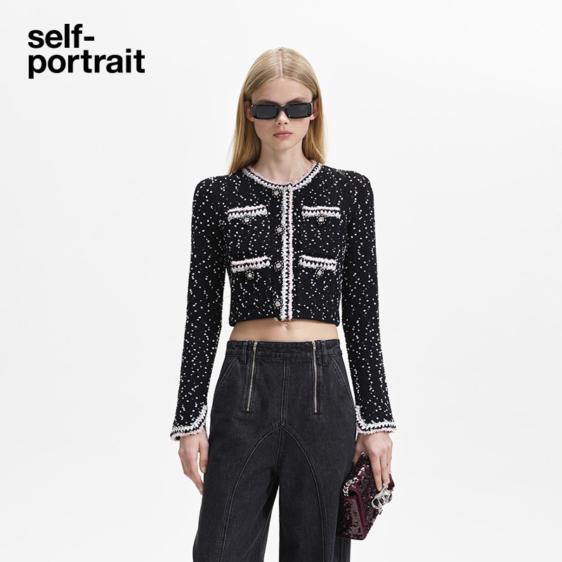 self-portrait 秋冬混黑色雪花点浅粉毛边针织上衣外套,女装/女士精品,短外套,淘宝优惠券,粉丝福利购,淘宝优惠卷