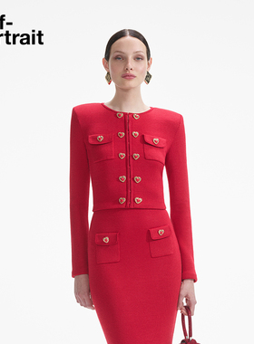 [新年开运红]self-portrait 秋冬正红色爱心扣针织开衫