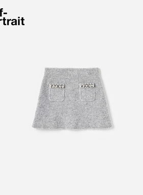 self-portrait 2025秋冬新款浅灰色童装钻饰A字针织半身裙短裙