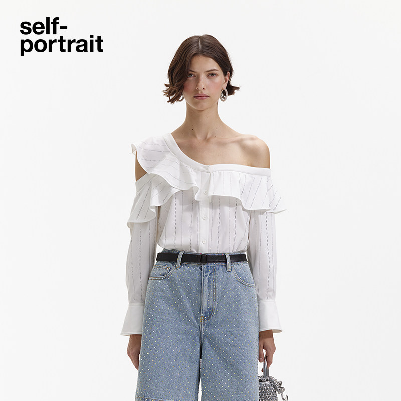 self-portrait露肩长袖衬衫