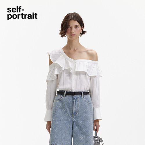 self-portrait露肩长袖衬衫