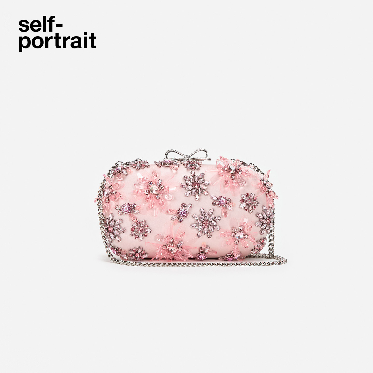 self-portrait 2026早春新款粉红色钻饰重工亮片花朵装饰手拿包