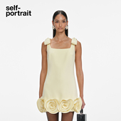 2025秋冬新款 self portrait 奶油黄蝴蝶结吊带A字立体花朵连衣裙