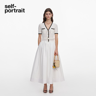 self-portrait 2026早秋新款象牙白撞色饰边短袖针织蓬蓬裙连衣裙
