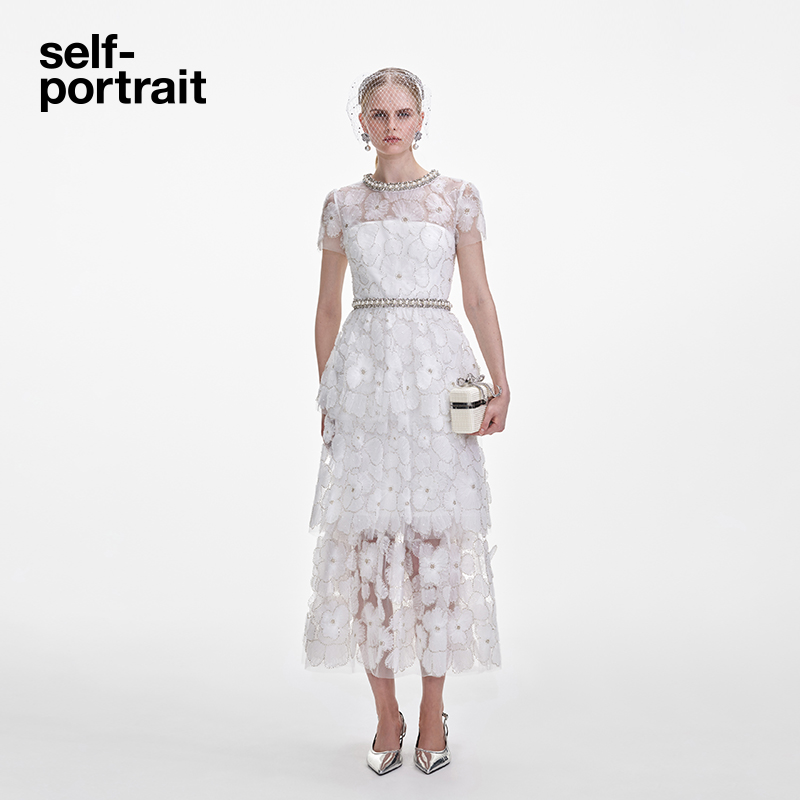 self-portrait花朵短袖连衣裙