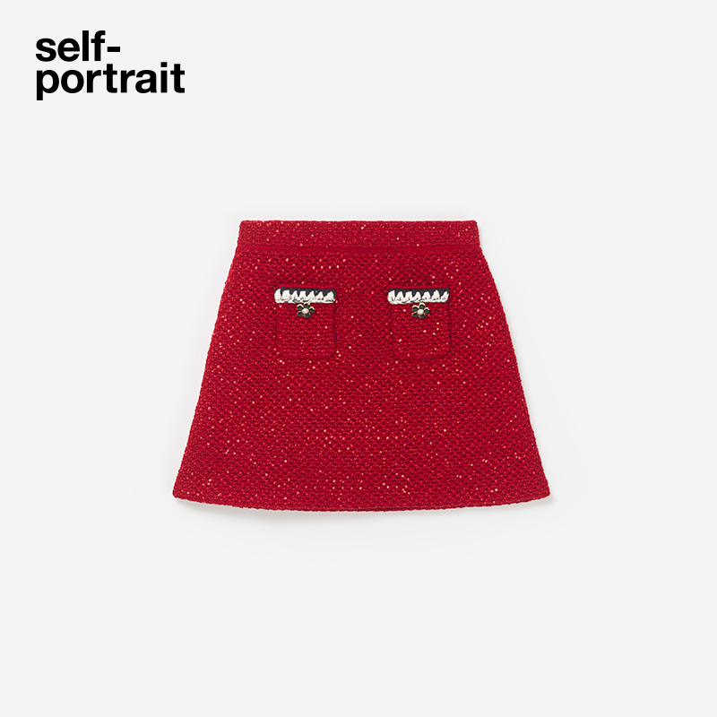 self-portrait亮片针织短裙