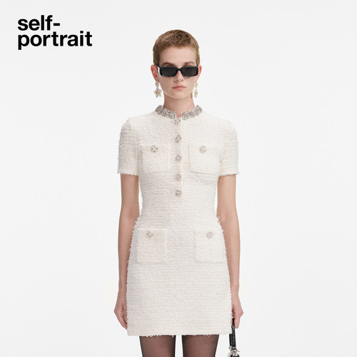 self-portrait钻饰针织连衣裙