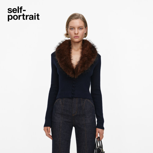 self-portrait毛绒领长袖针织