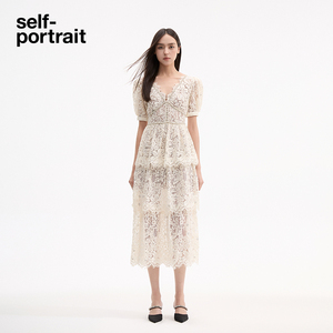 self-portrait 白色SP经典蕾丝重工亮片收腰订婚婚礼长裙连衣裙