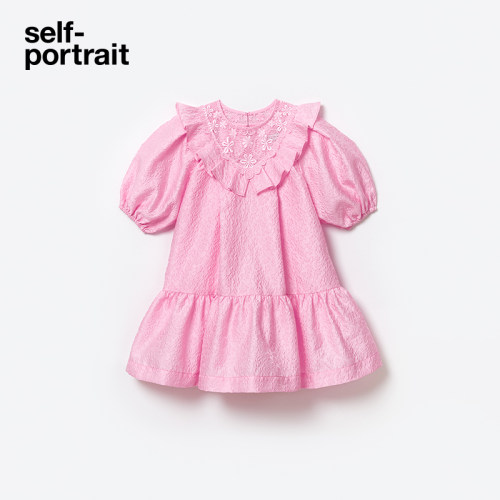 self-portrait泡泡袖A字连衣裙