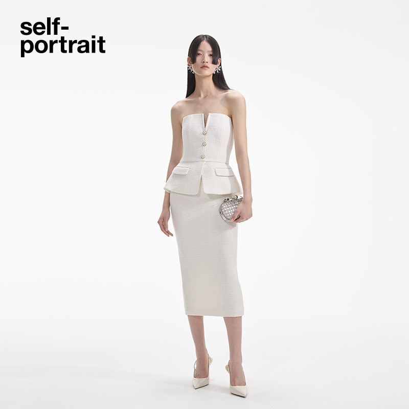 self-portrait抹胸假两件连衣裙