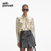 2025早春金色鎏金光泽感蝴蝶结衬衫 self portrait 上衣