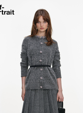 self-portrait 2026早春新款灰混色彩钻羊驼毛混纺针织毛衫外套