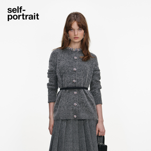 self-portrait 2026早春新款灰混色彩钻羊驼毛混纺针织毛衫外套