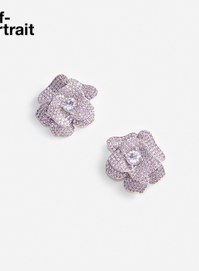 self-portrait 2025早秋粉红色高级感满钻玫瑰花耳环耳饰