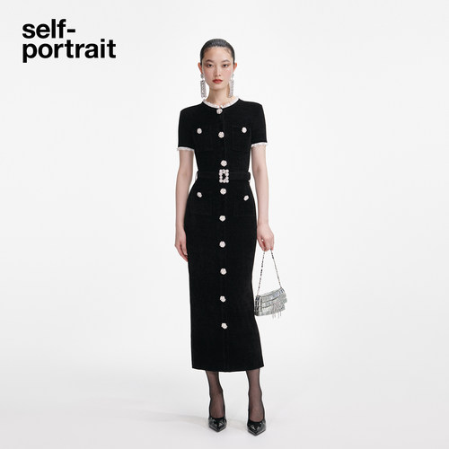 self-portrait钻饰短袖连衣裙