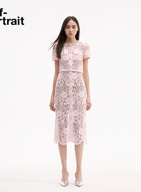 【林志玲同款】self-portrait 早秋粉红色甜美钻饰蕾丝连衣裙